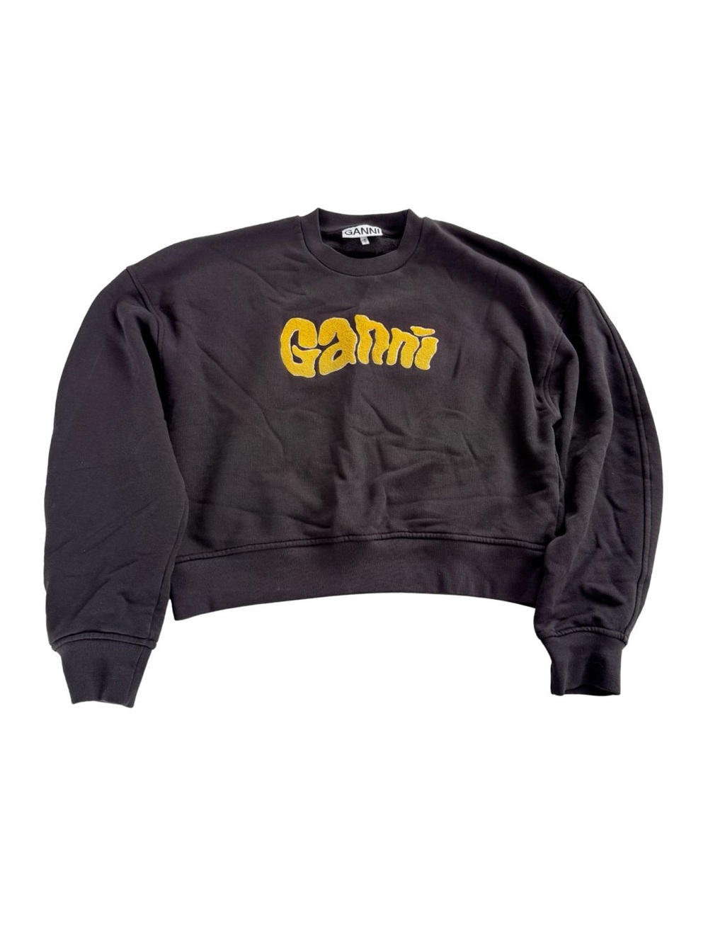 Ganni Classic Isoli Logo Crewneck Sweatshirt Black Size Small